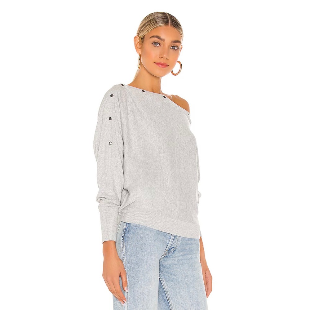 All Saints Ellie Jumper Sweatshirt Sz M Grey EUC Snap Shoulder Cotton Designer